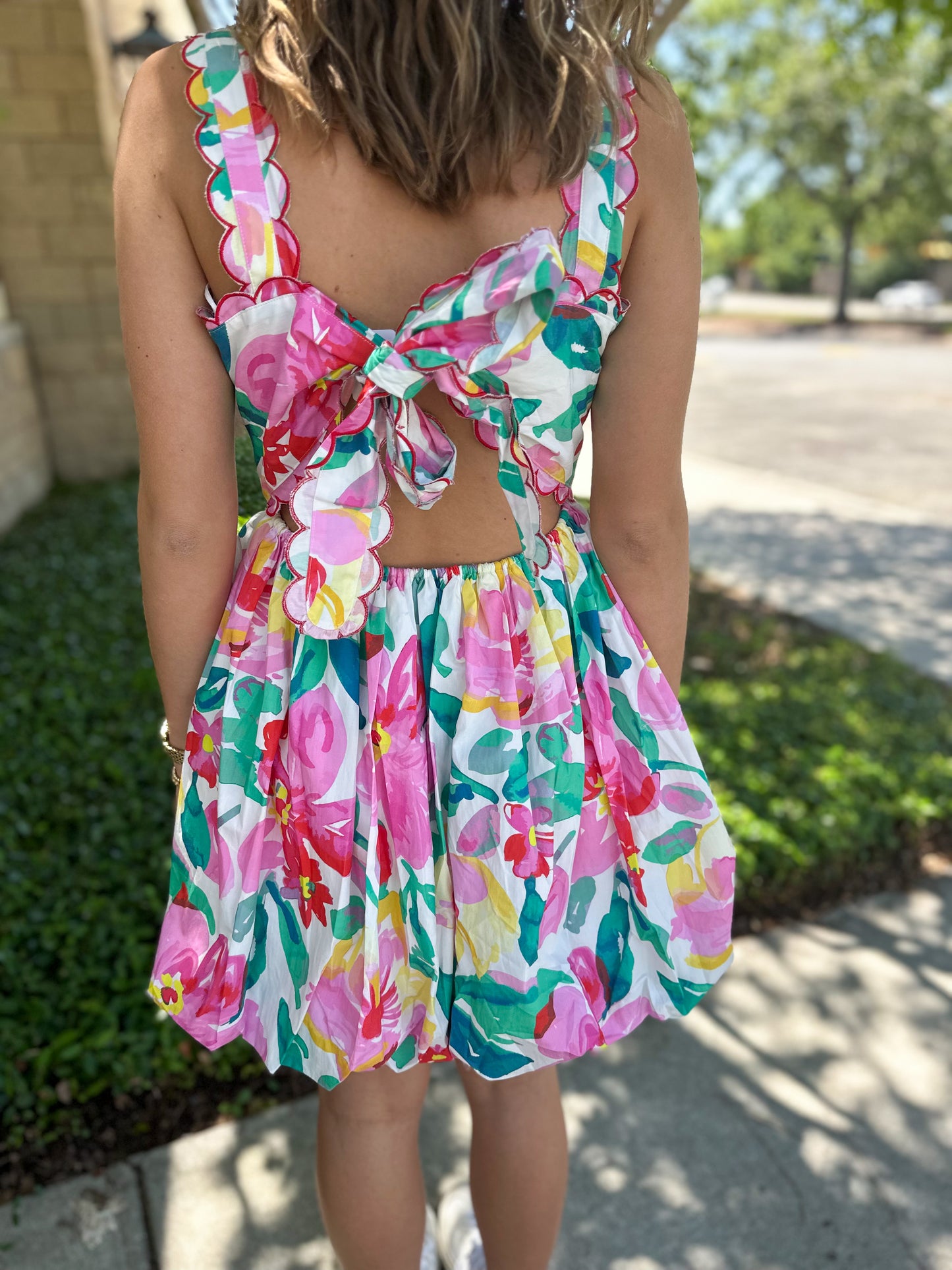 Fun Florals Bubble Hem Mini Dress