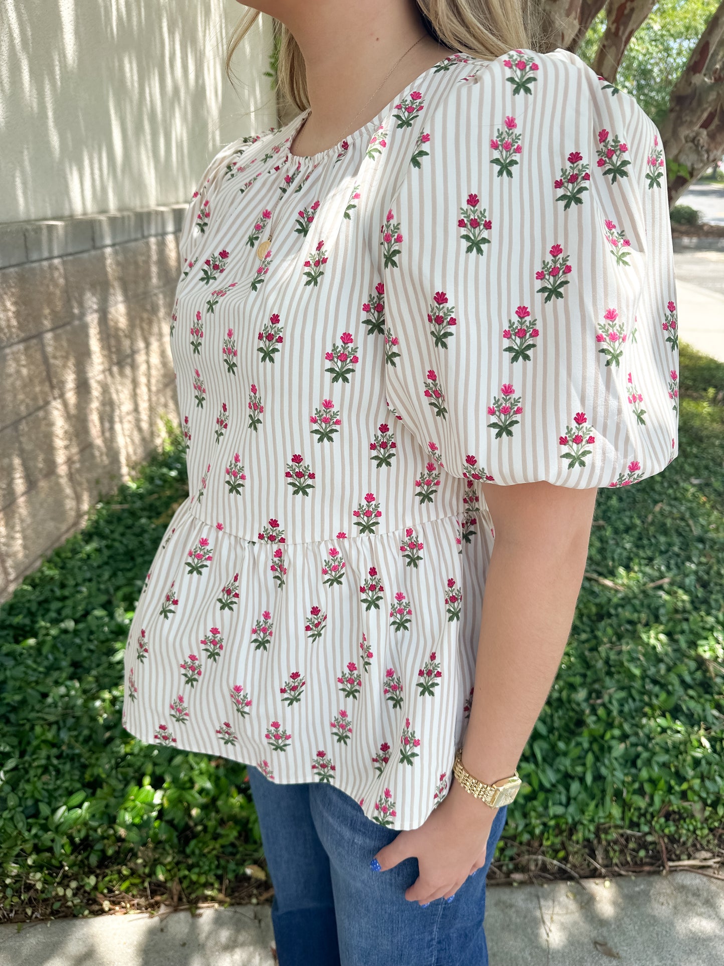 Nina Top - Cottage Stripes Tan