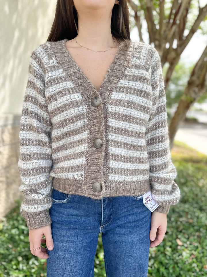 Este Metallic Stripe Cardigan - Campfire