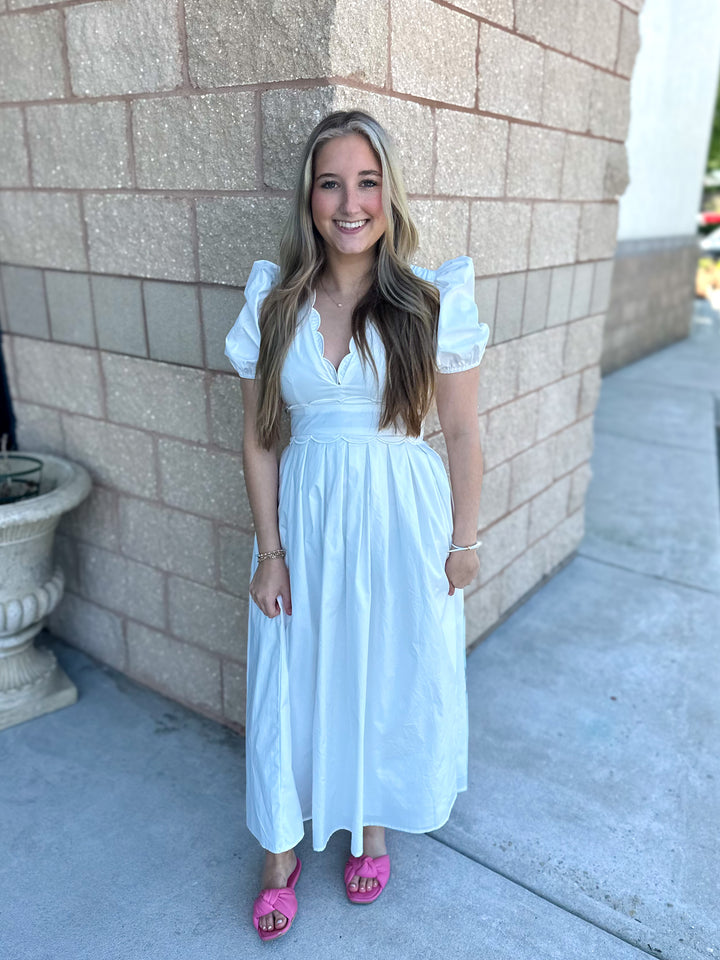 Bubblegum Scalloped Midi Dress - White