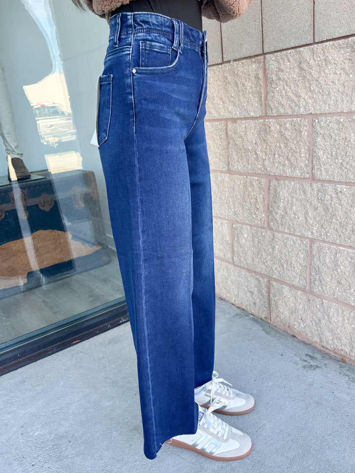 Risen Sandy - High Rise Ankle Wide Jeans - Dark