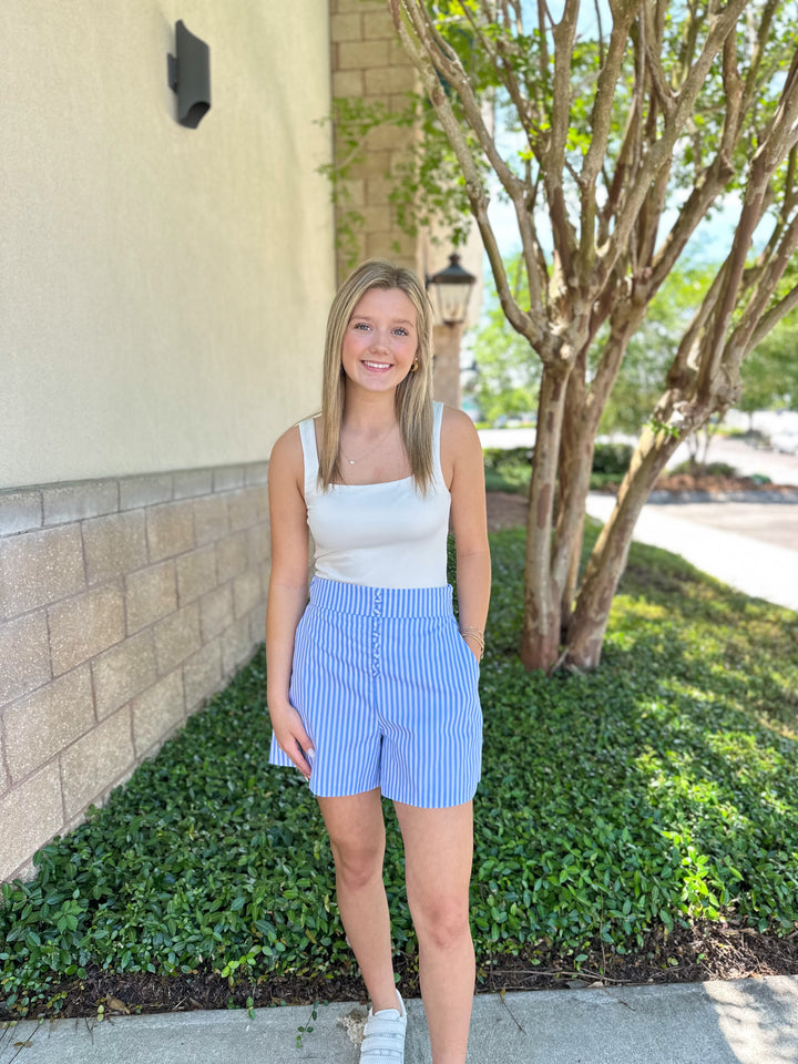 Stripe Poplin Button Short