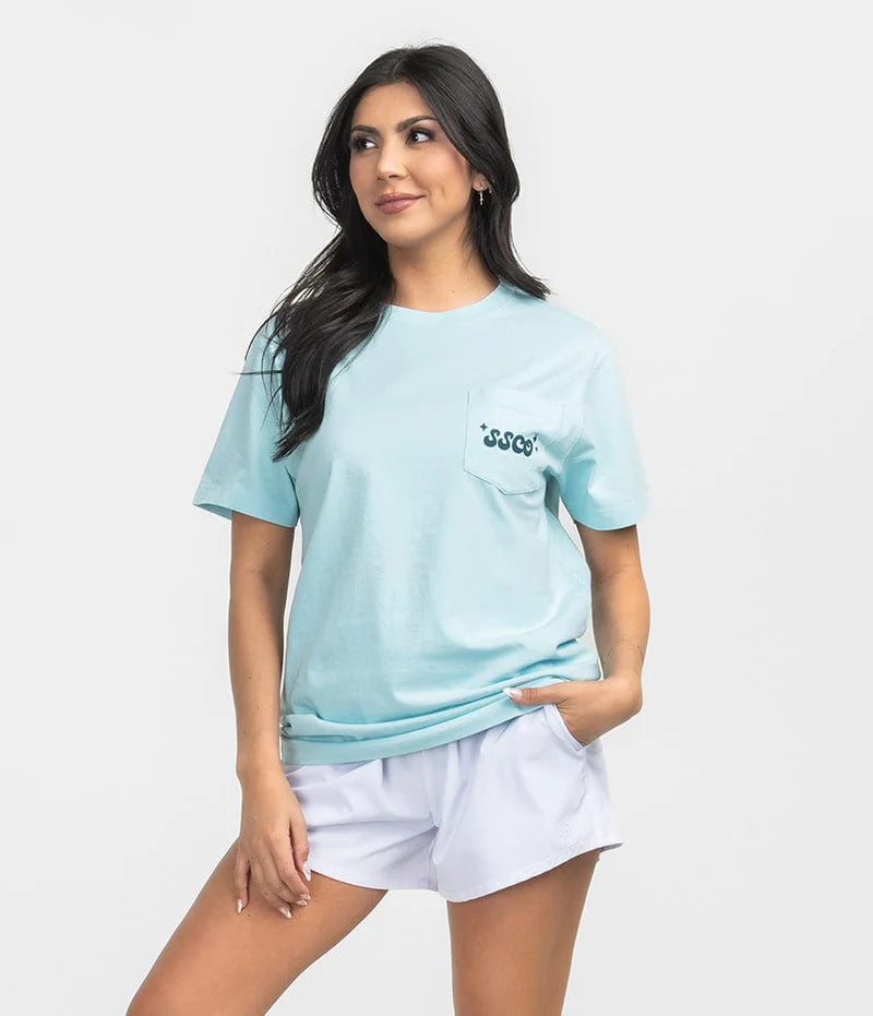 SSCO Women’s On My Mind Puff Print S/S Pocket T-Shirt - Aquamarine