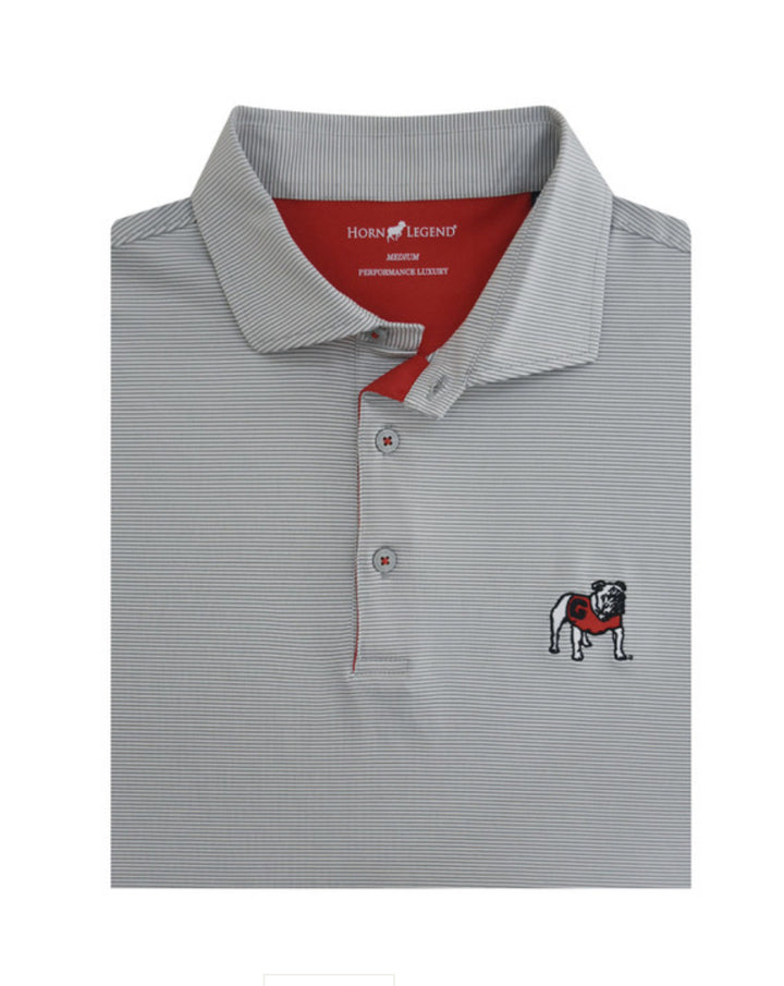 Horn Legend UGA Standing Bulldog 1/24 Stripe Performance Polo - Grey/White
