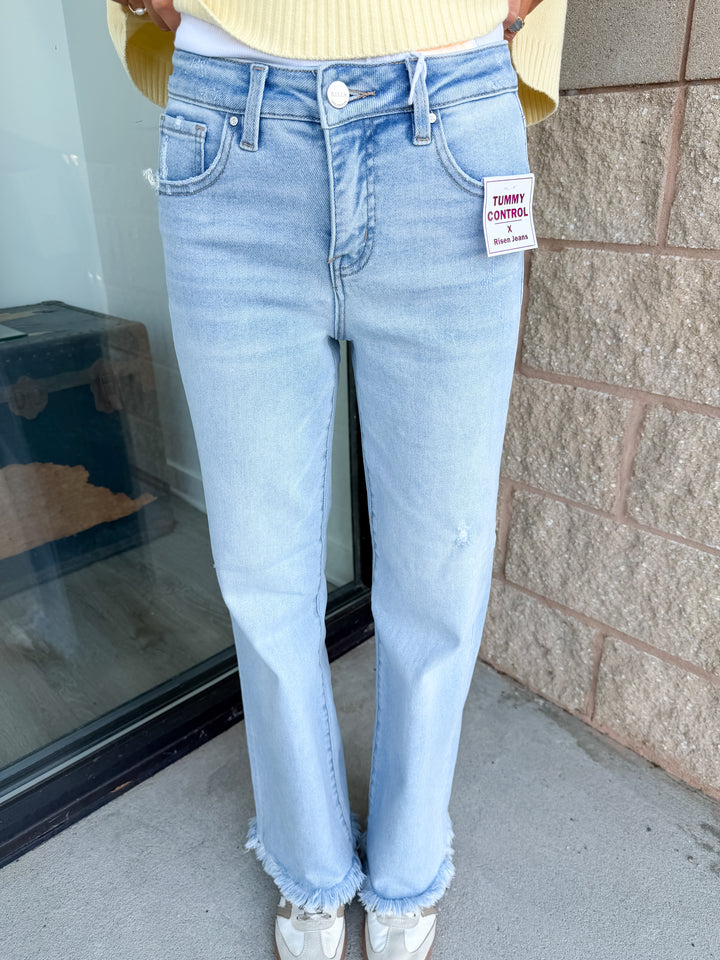 Risen Beth - Mid Rise Ankle Straight Fray Jeans - Light