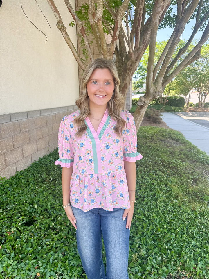 Sweet Puff Top - Pink & Teal