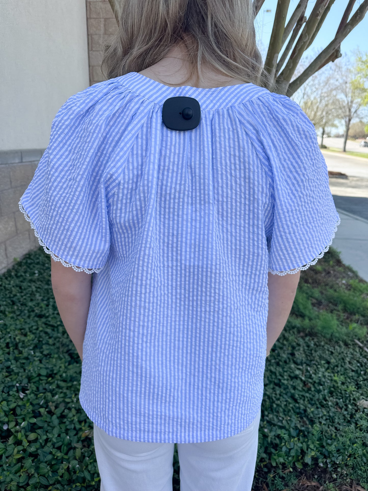 Lori Top - Blue & White Seersucker