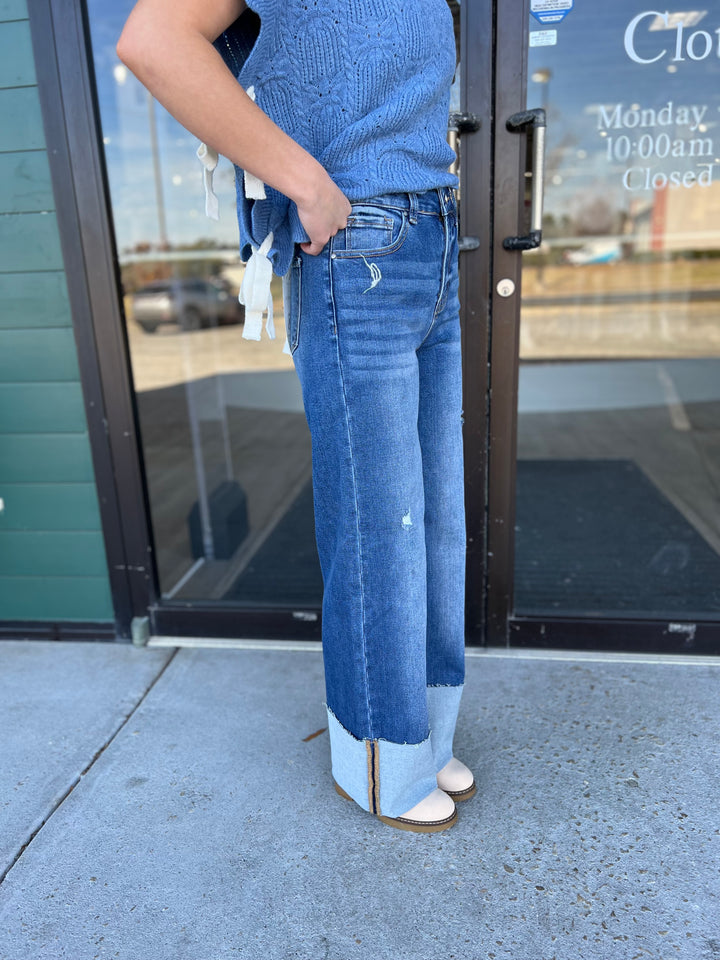 Risen Kate High-Rise Wide-Cuffed Jean - Dark Wash