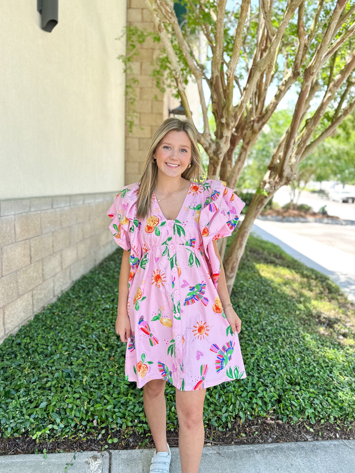 Toucan Fruit Ruffle Dress