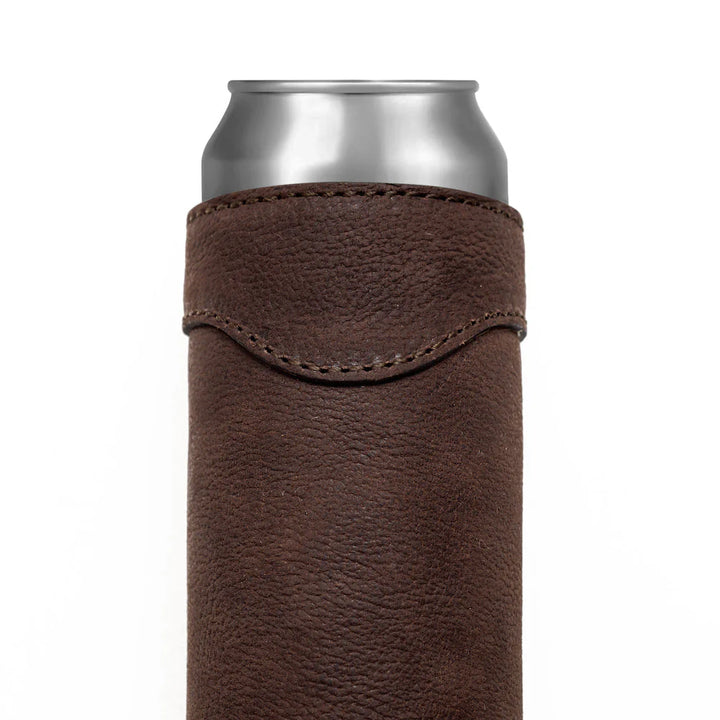 Mission Mercantile Campaign Leather Slim Can Koozie - Smoke