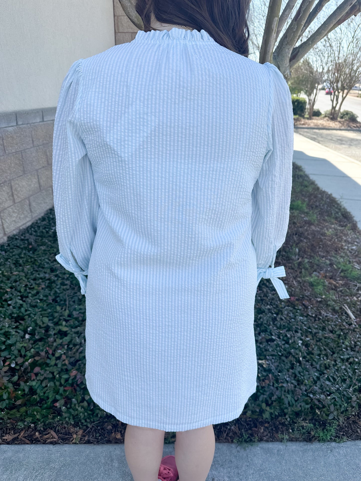 Lainey Seersucker Dress - Seafoam & White