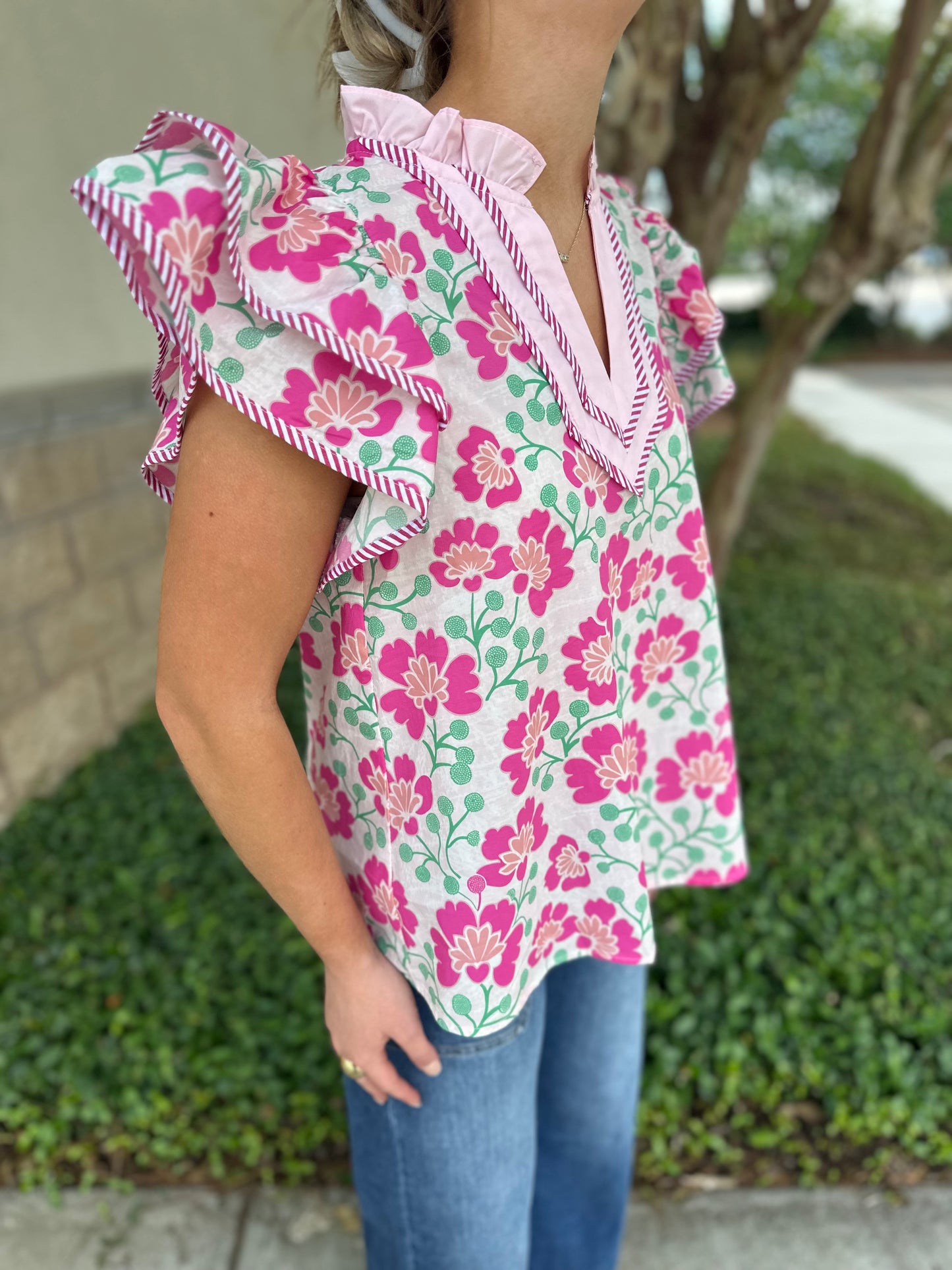 Lila Floral Ruffle Sleeve Top