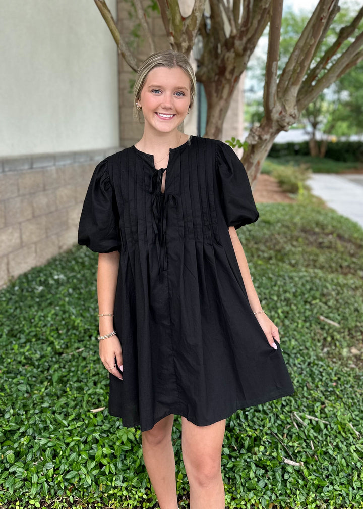 Kate Pin Tuck Bubble Sleeve Mini Dress