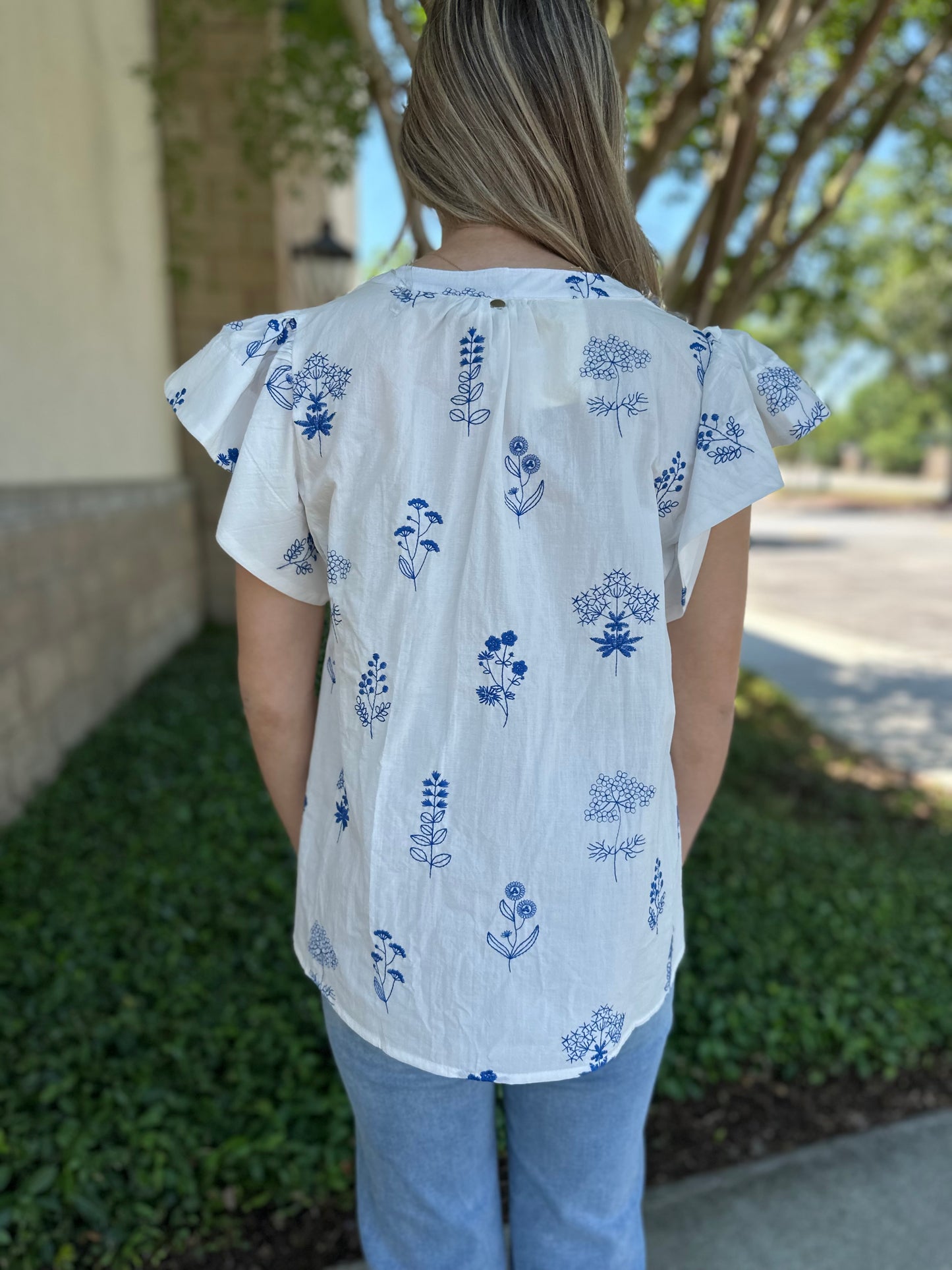 China Blue Floral Top