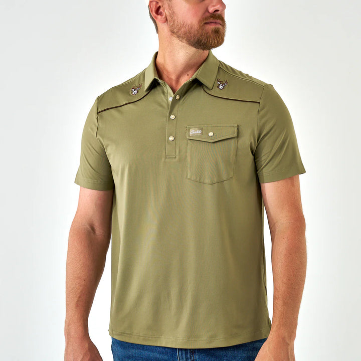 Burlebo Men’s Pearl Snap Performance Polo - Whitetail Deer Green
