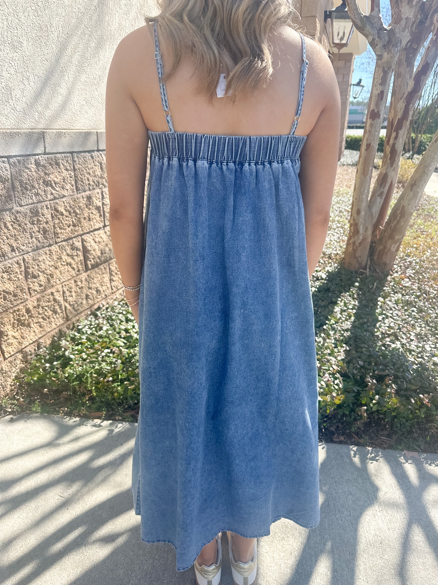 Blue Ridge Denim Pleated Midi Dress