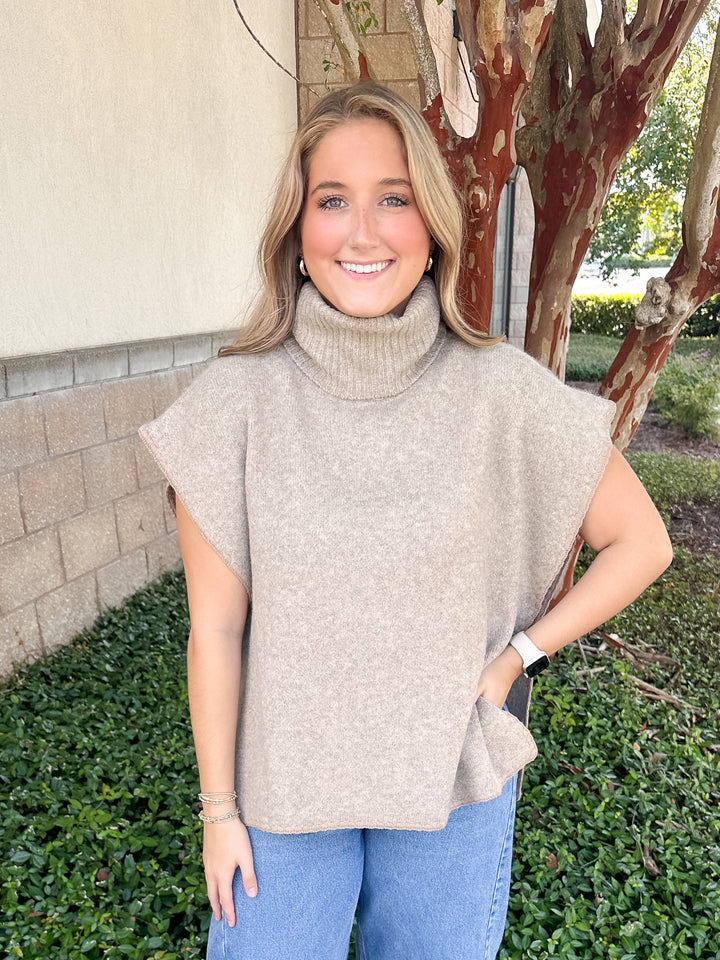 Kate Turtleneck Poncho - Taupe