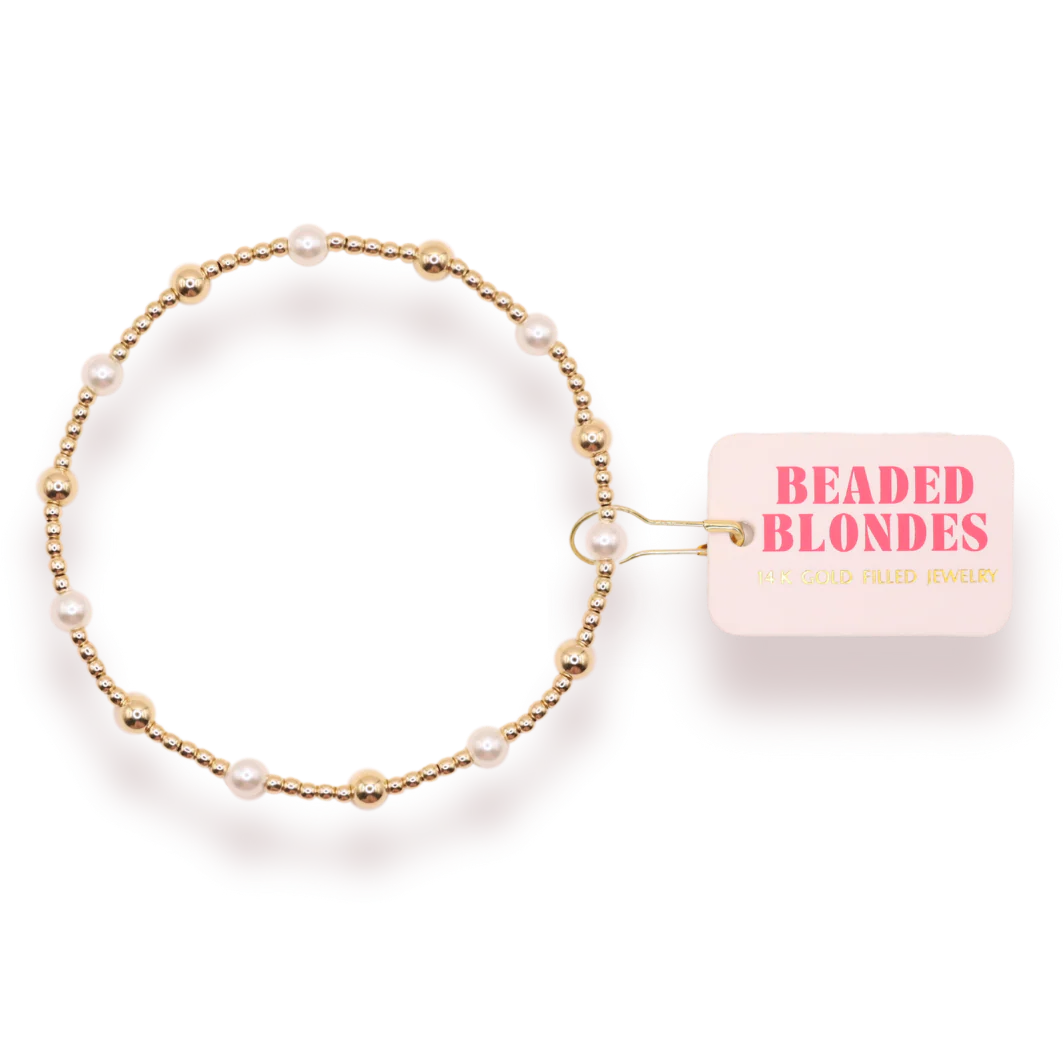 Beaded Blondes June Bracelet - Pearl & Gold Alternating