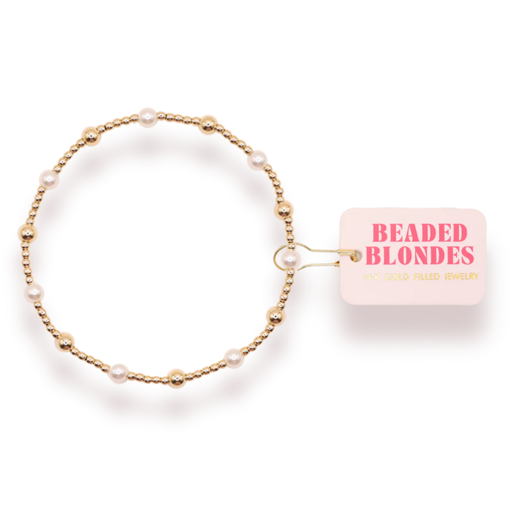 Beaded Blondes June Bracelet - Pearl & Gold Alternating