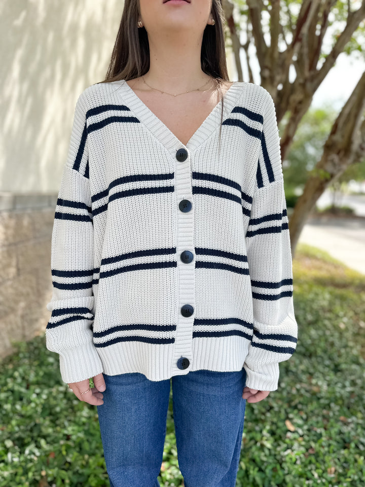 Boyfriend Striped Cardigan - Crystal