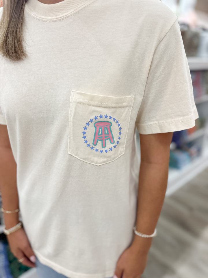 Barstool Stool & Stars S/S Pocket T-Shirt - Ivory