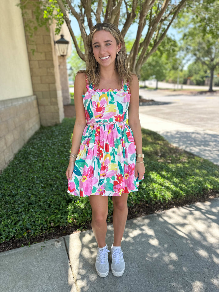 Fun Florals Bubble Hem Mini Dress