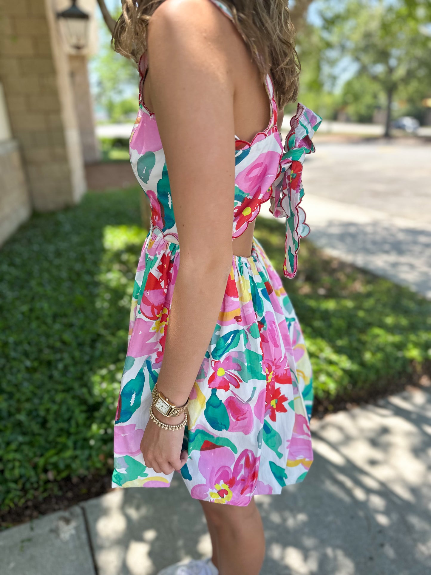 Fun Florals Bubble Hem Mini Dress