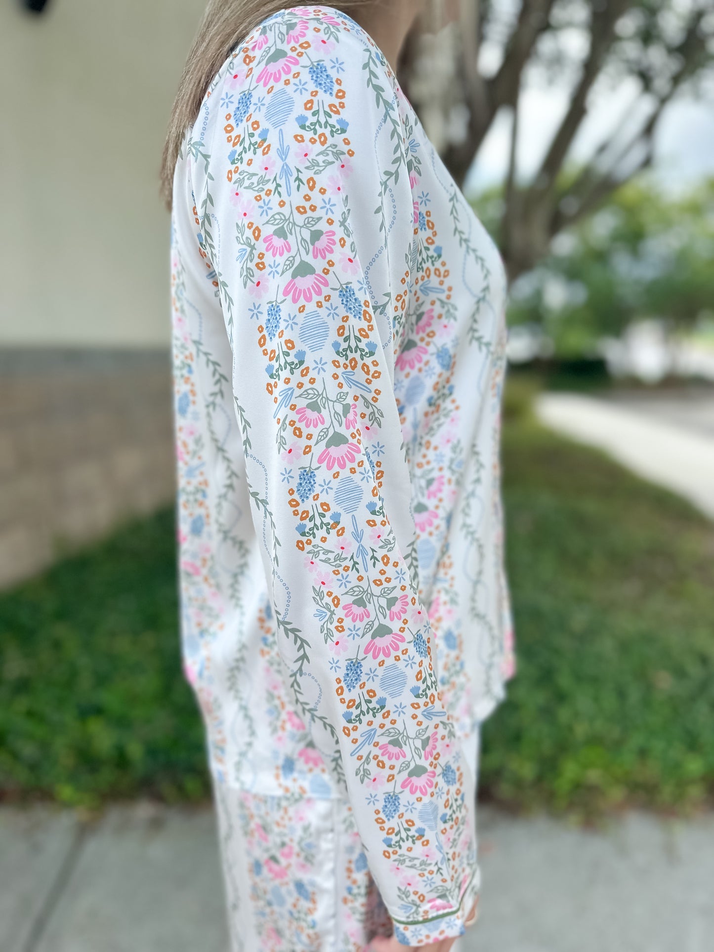 Charlotte Ivy Lane Satin Pajama Pant Set - Ivory