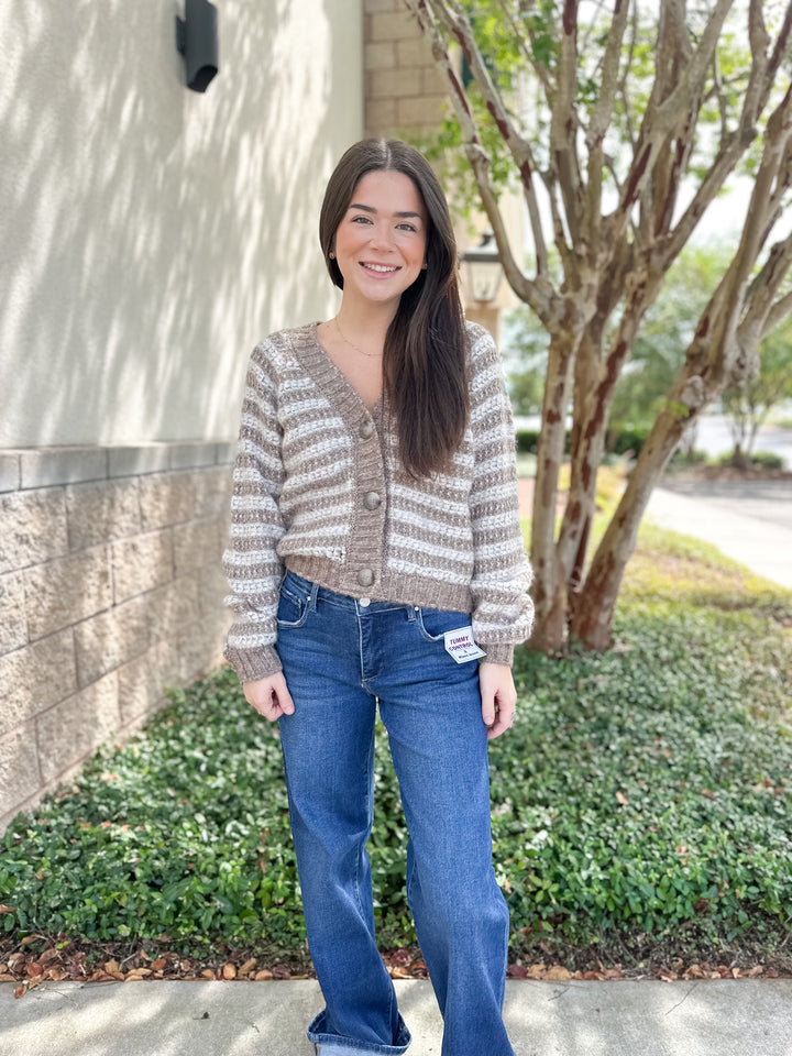 Este Metallic Stripe Cardigan - Campfire