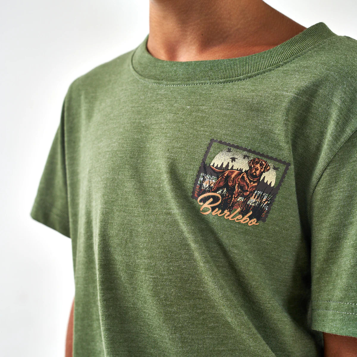 Burlebo Youth Duck Dog Stamp S/S T-Shirt - Heather Olive