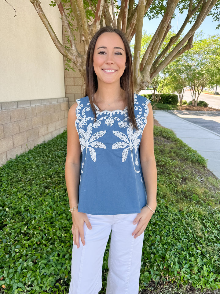 Fran Embroidered Top - Navy