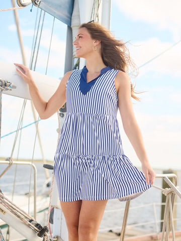 Newport Dress - Stripped Blue