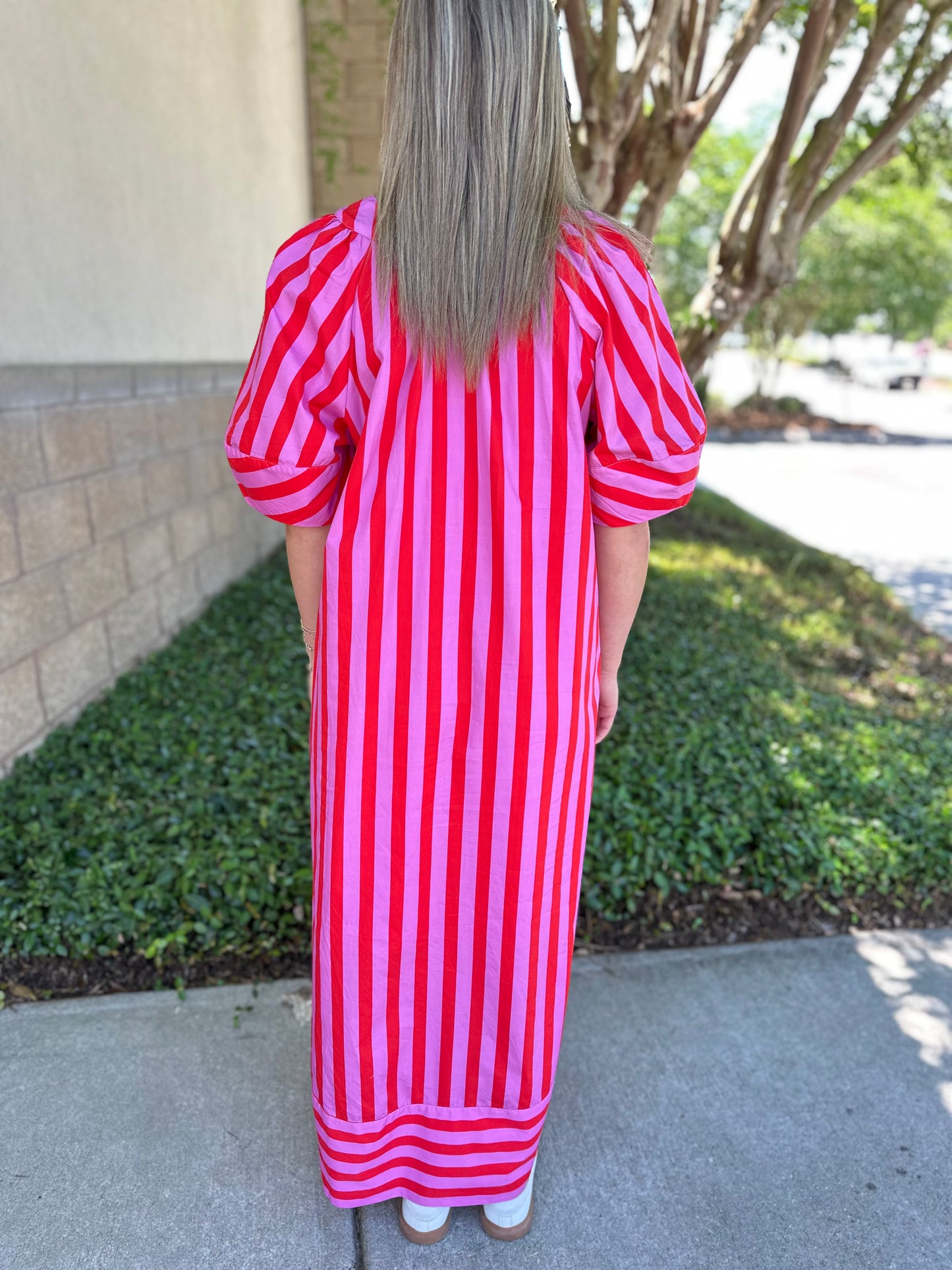 Rachel Stripe Puff Sleeve Maxi