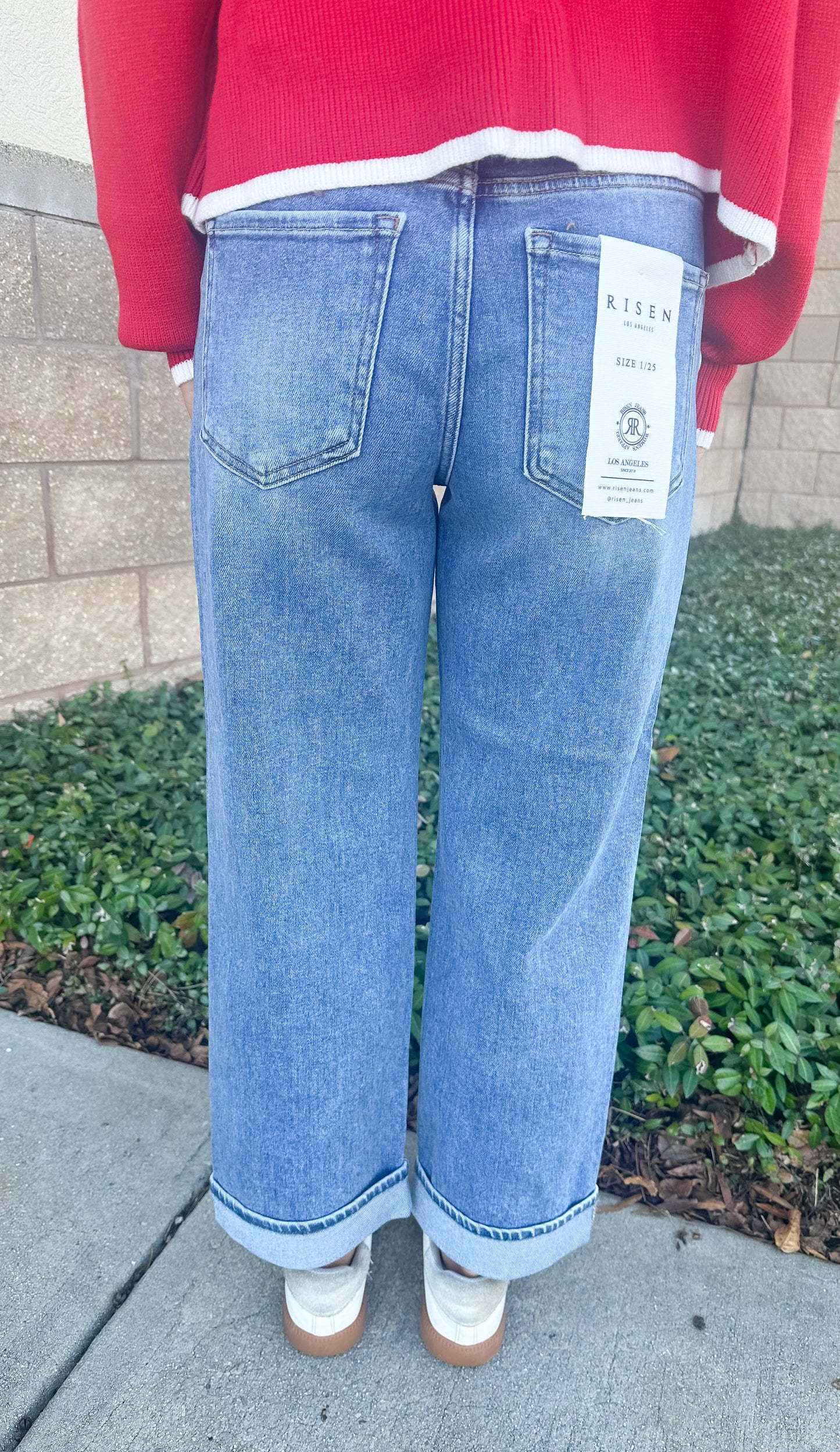 Risen Elise - Mid Rise Medium Wash Ankle Boyfriend Cuffed Jeans