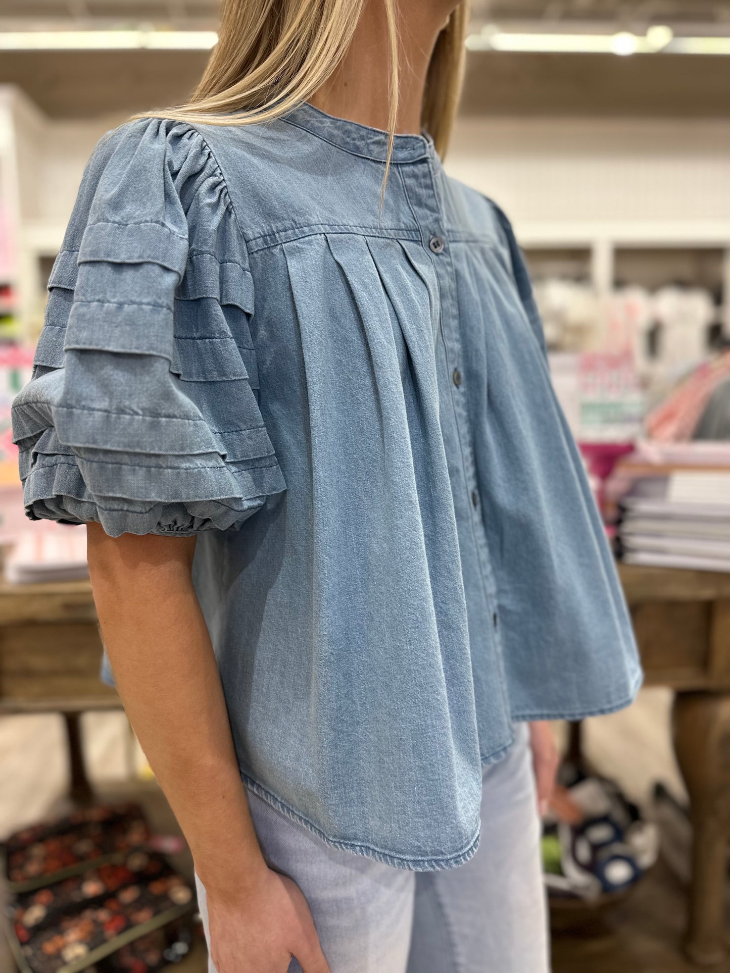 Braylee Denim Pleat Top