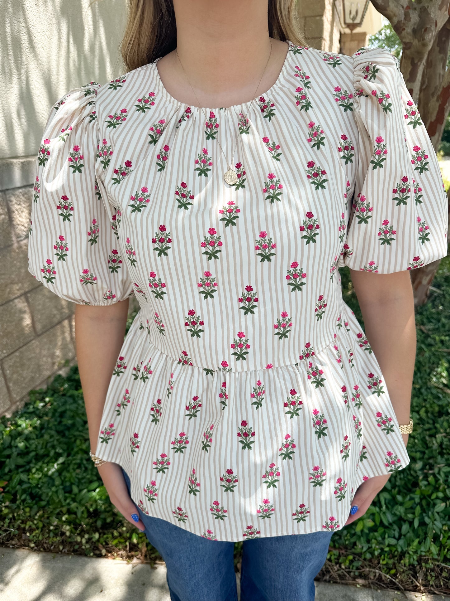 Nina Top - Cottage Stripes Tan