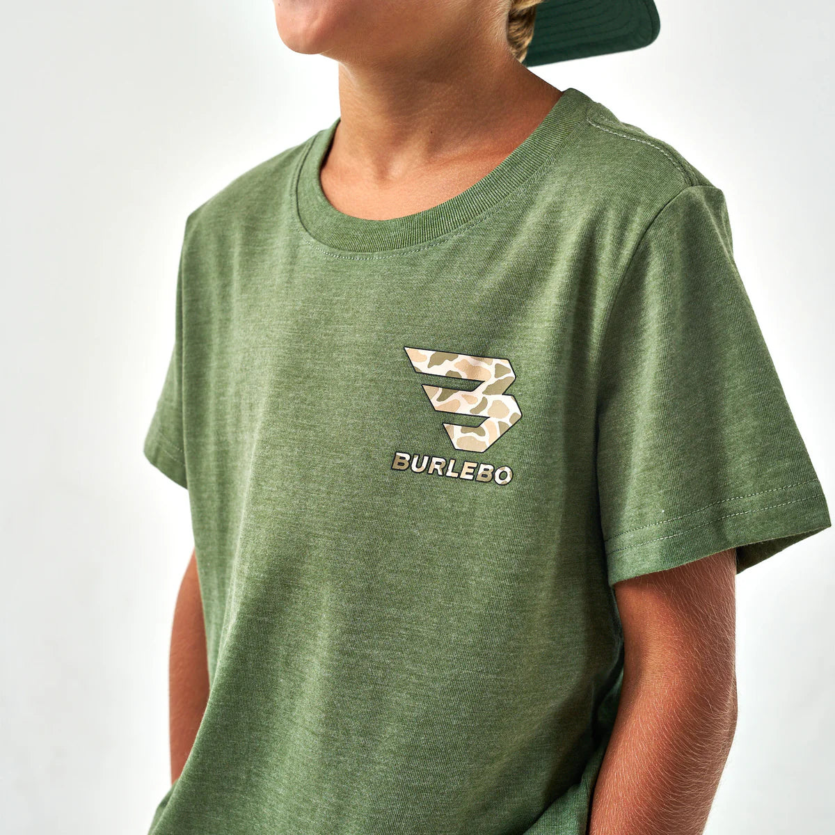 Burlebo Youth Mallard Camo Dog S/S T-Shirt - Heather Olive