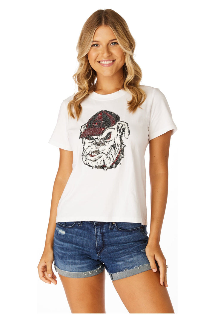 The Sequin Shirt, Georgia Bulldog - White
