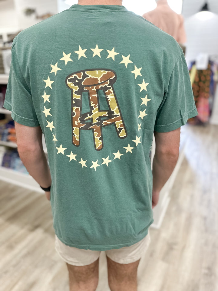Barstool Camo Stool & Stars S/S Pocket T-Shirt - Light Green