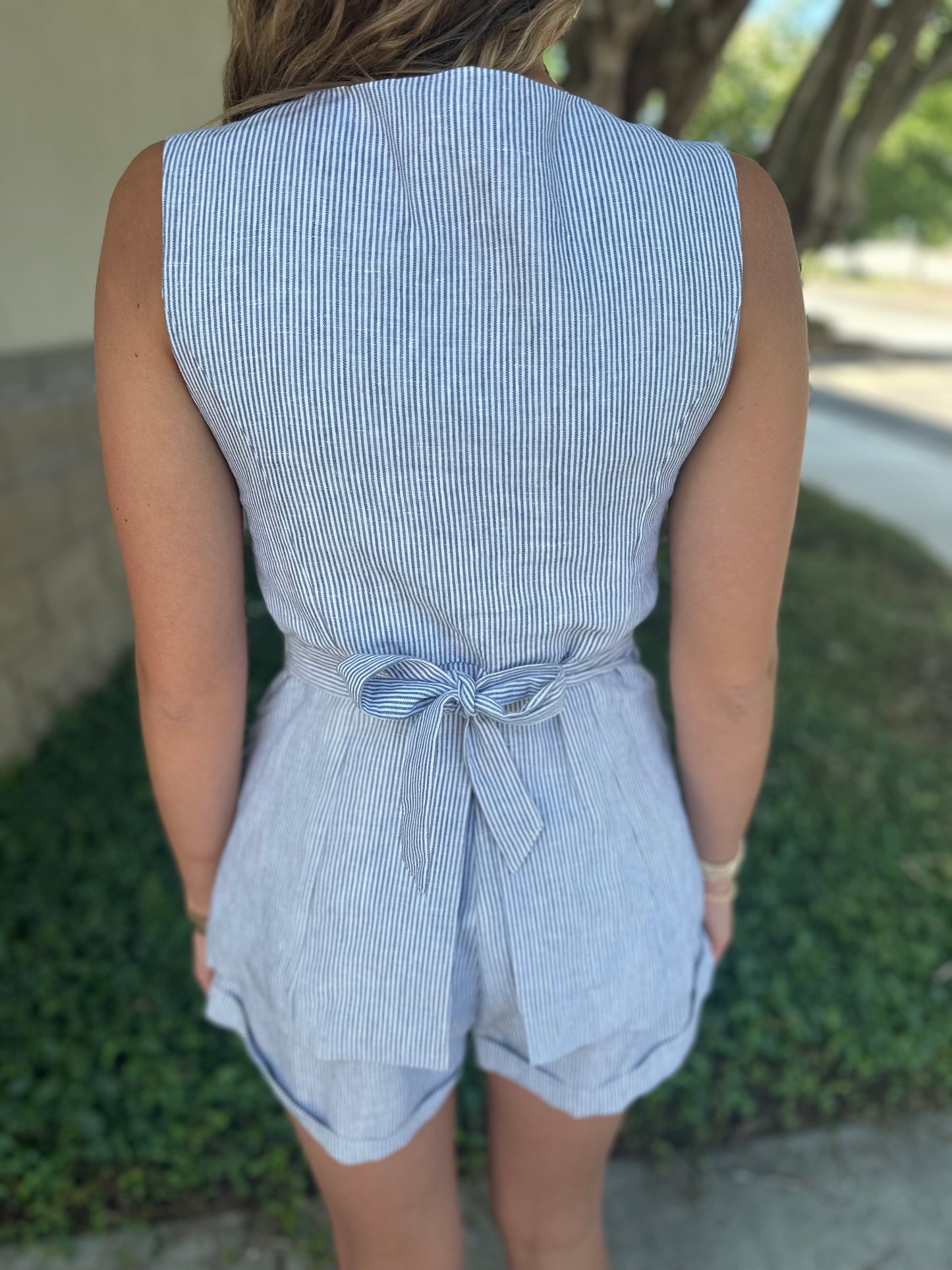 Chambray Linen Striped Vest