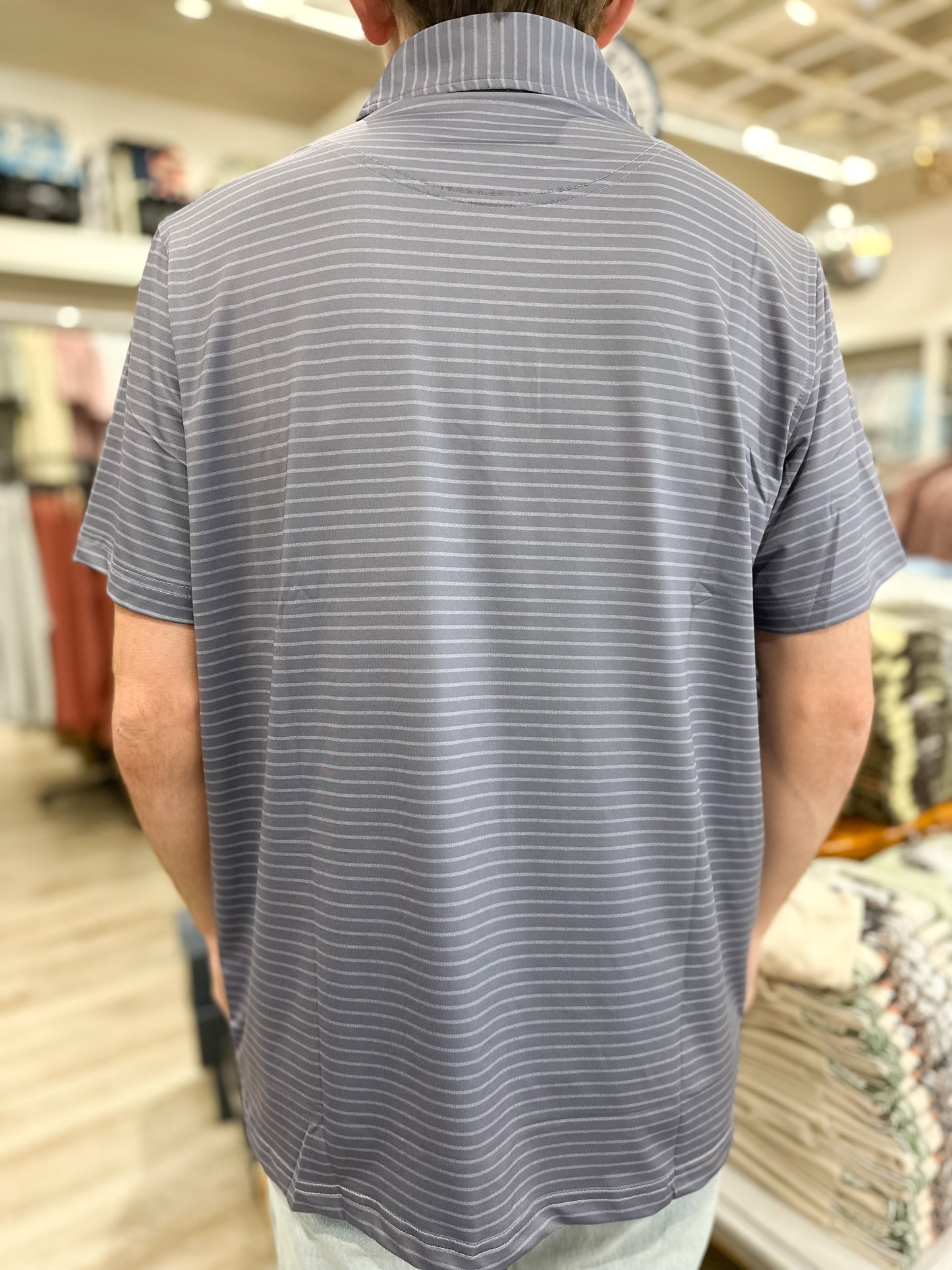 S. Casanova F25 Blue Stone Stripe Performance Polo