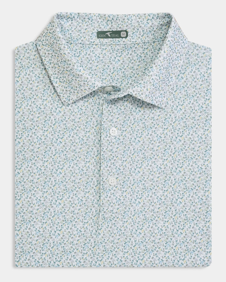 Genteal F25 Sweatered Stag Printed Performance Polo - White