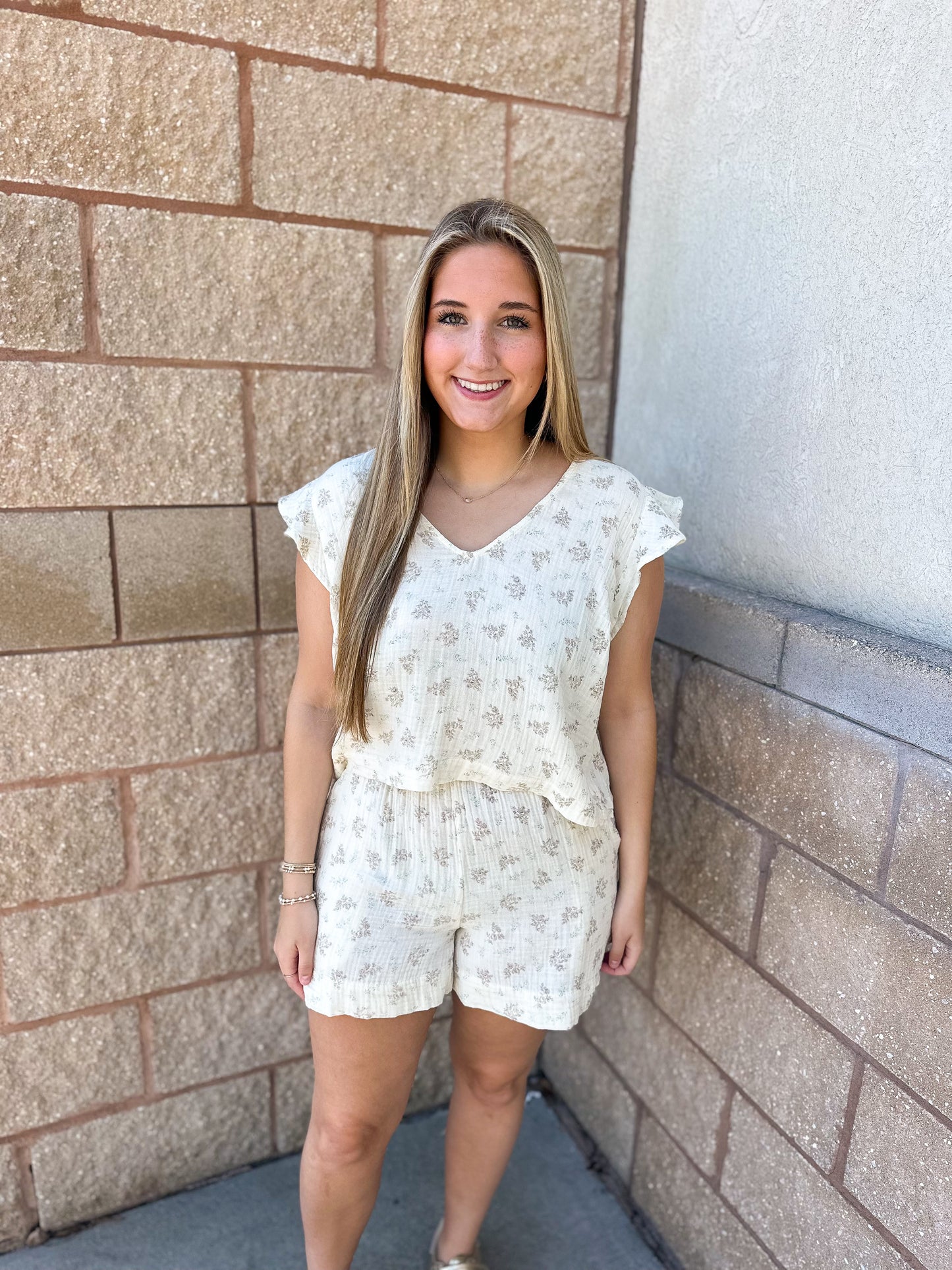 Vintage Floral Gauze V-Neck Top