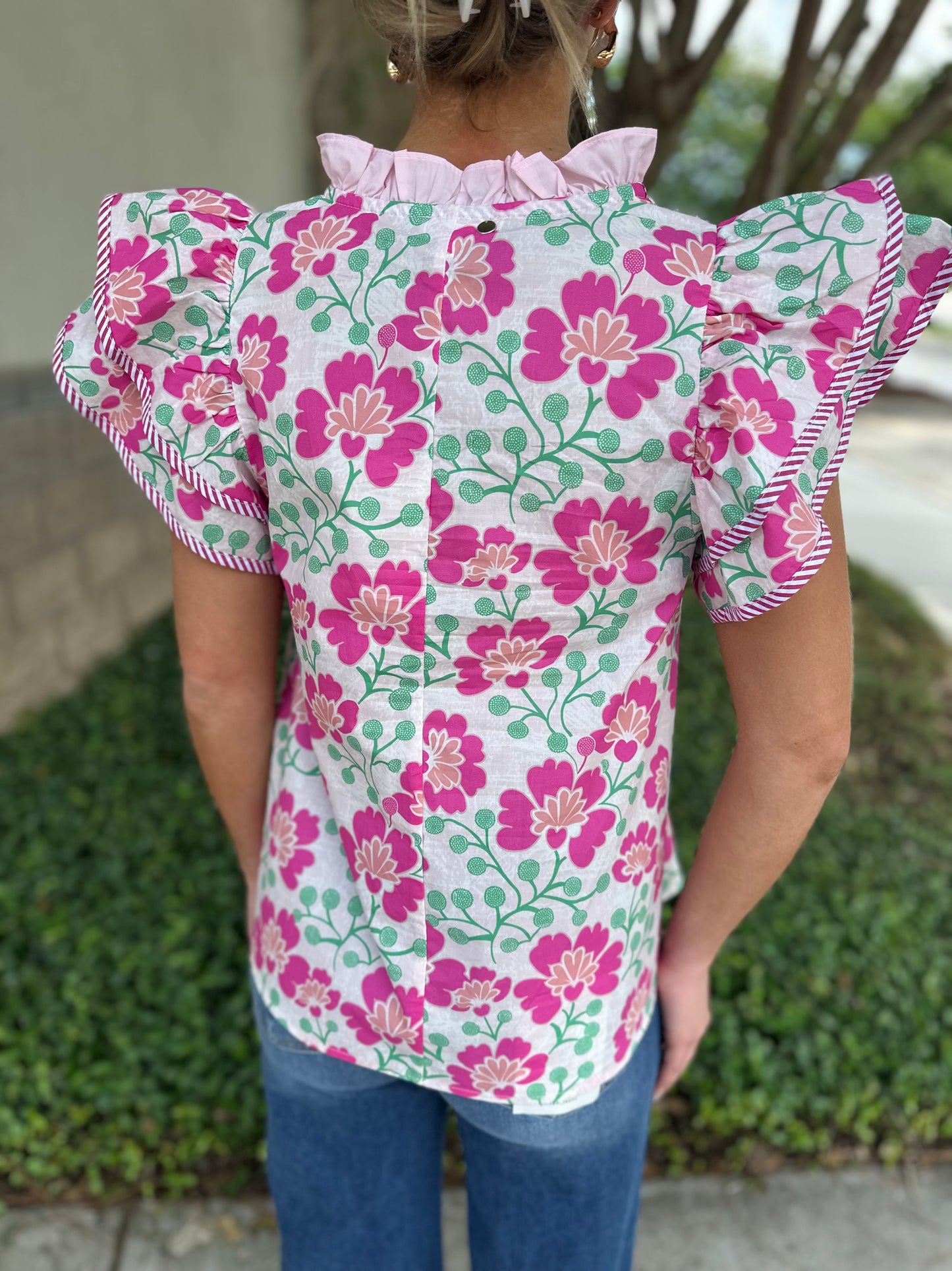 Lila Floral Ruffle Sleeve Top