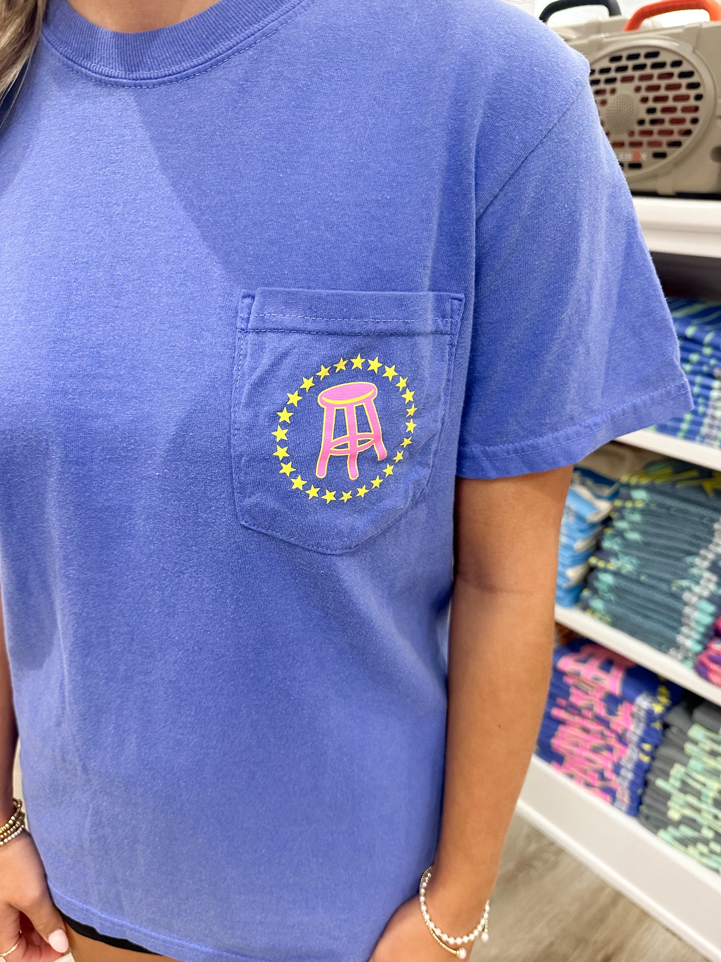 Barstool Stools & Star S/S Pocket T-Shirt - Flo Blue