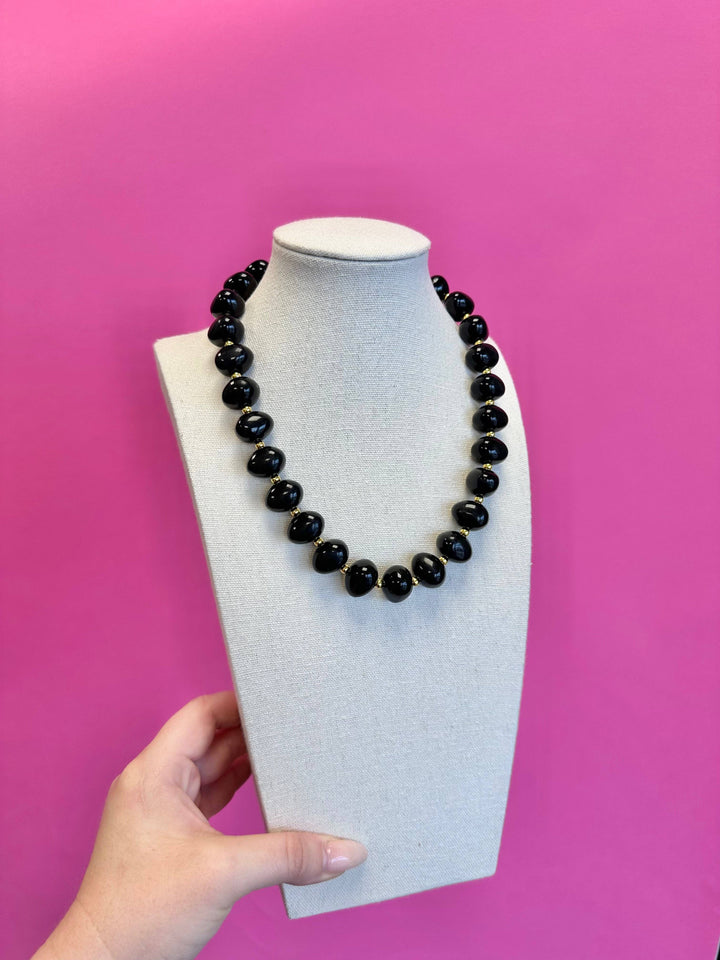 Bauble Bead with Gold Bead Necklace - Black