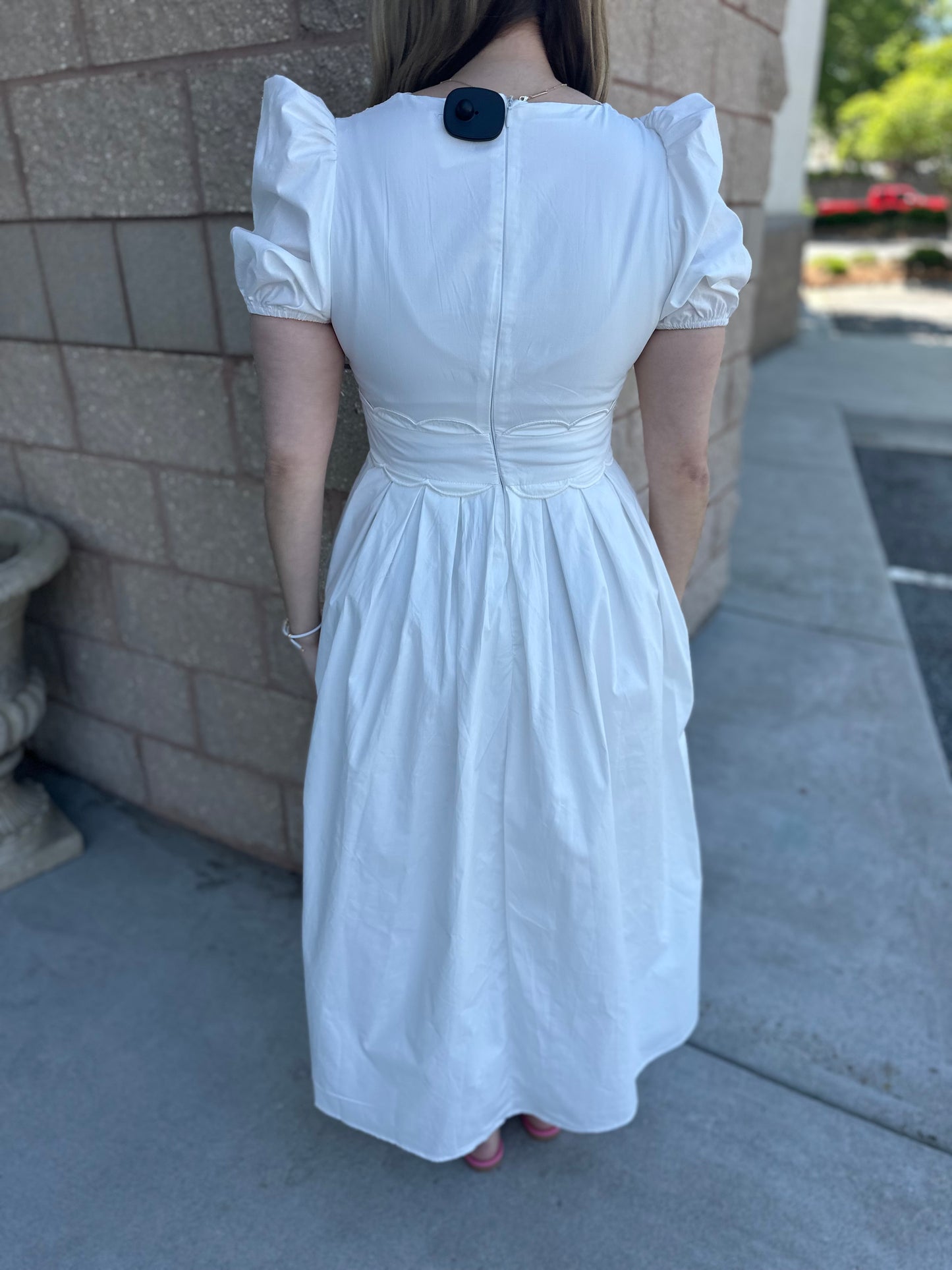 Bubblegum Scalloped Midi Dress - White