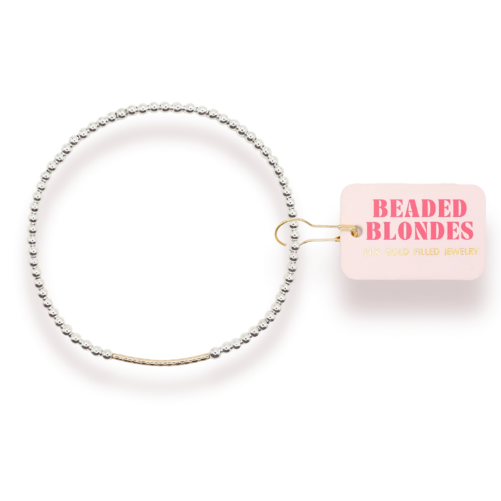 Beaded Blondes Dainty Bar Bracelet - Silver with Gold