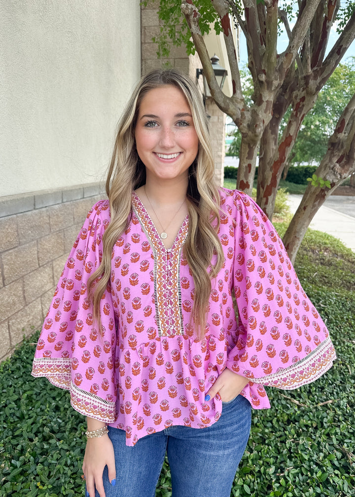 Monroe Top - Floral Foulard Pink