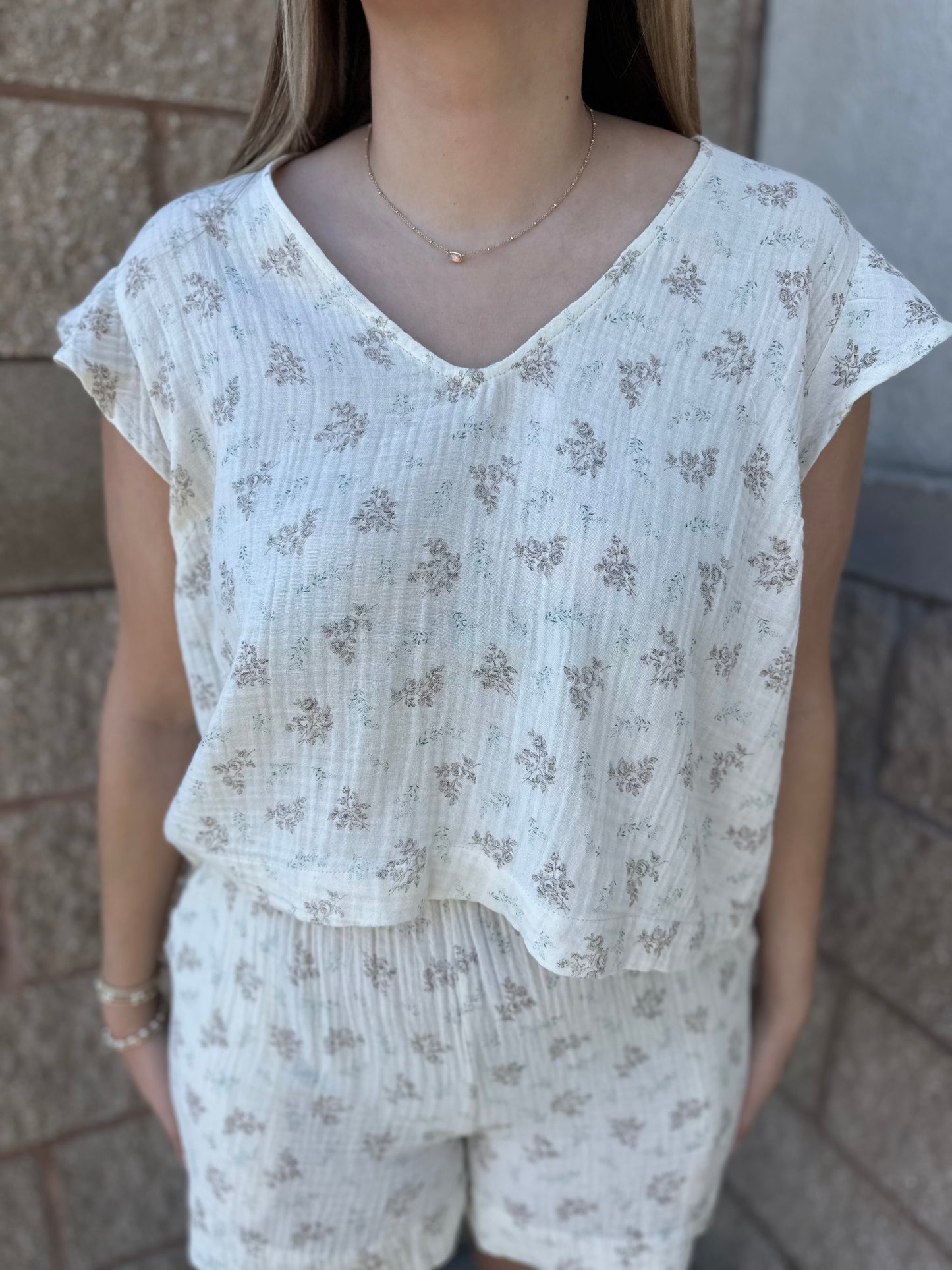 Vintage Floral Gauze V-Neck Top